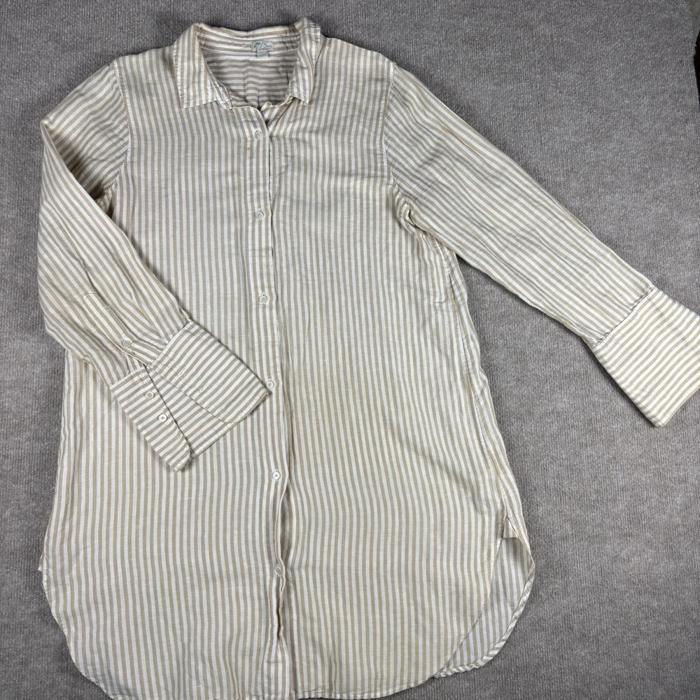 J.Crew Beachwear Womens L Beige White Striped Linen Blend Cover Up Dress